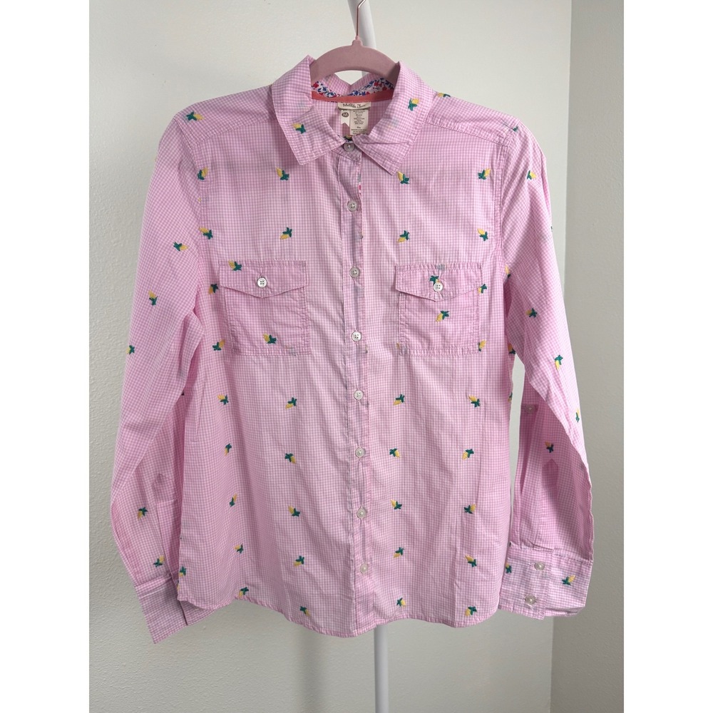 Matilda Jane Pink Gingham Lemon Embroidered Cotton Button Down Shirt